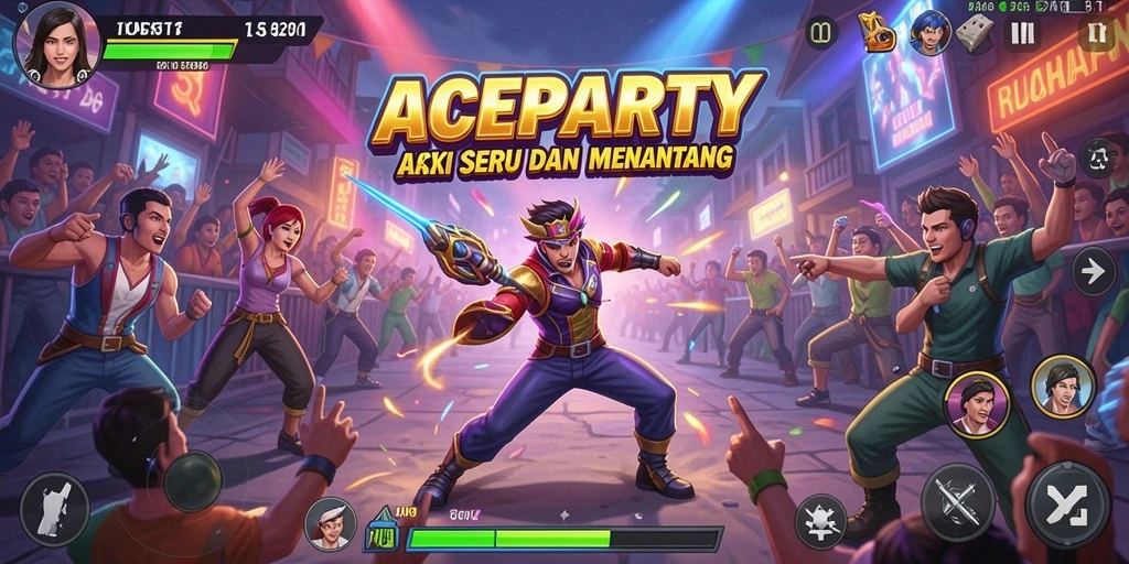 Screenshot gameplay ACEPARTY menampilkan aksi seru dan pertarungan intens.