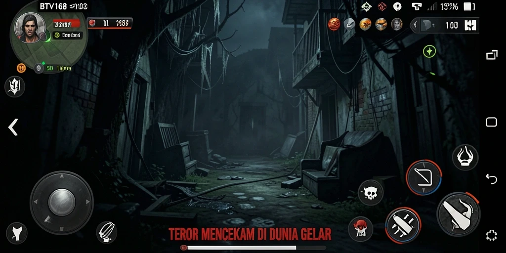 Screenshot utama BTV168 menampilkan aksi menegangkan dan atmosfer mencekam.