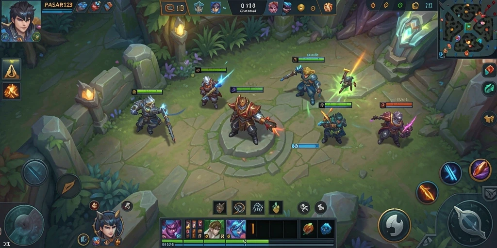 Tampilan seru dalam pertarungan gameplay MOBA PASAR123.